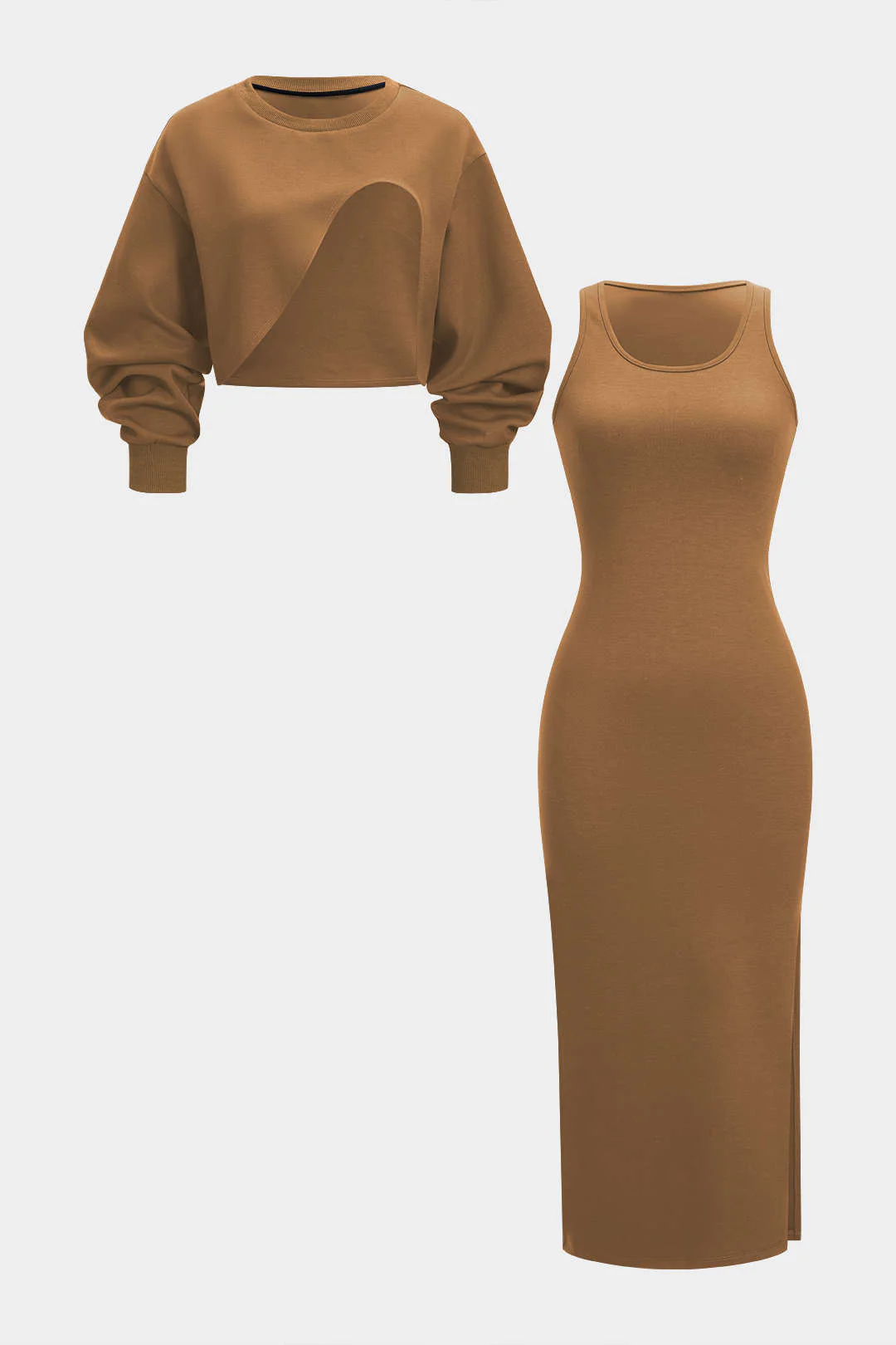 Asymmetrical Long-Sleeve Top And Sleeveless Dress Set - Flockneti