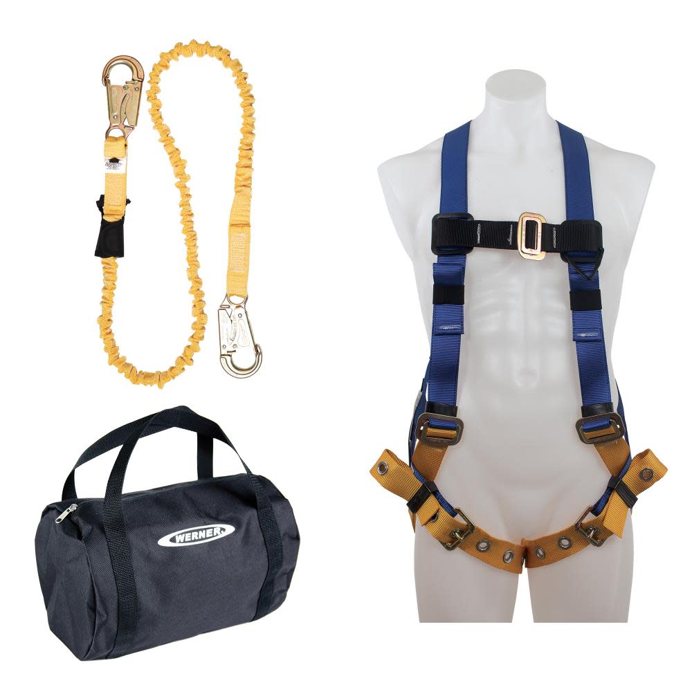 Werner Aerial Kit with BaseWear Std Harness 6ft SoftCoil Lanyard - Flockneti