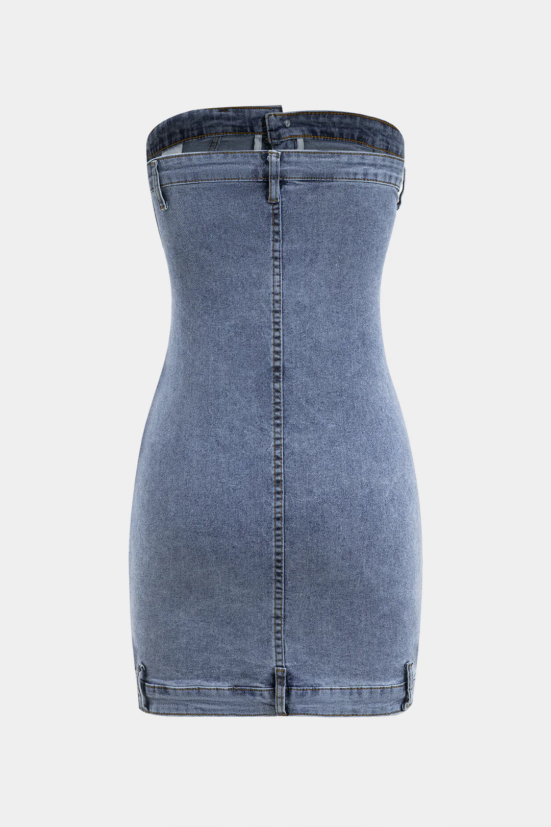 Denim Off Shoulder Double Waistband Button Zipper Sleeveless Dress - Flockneti