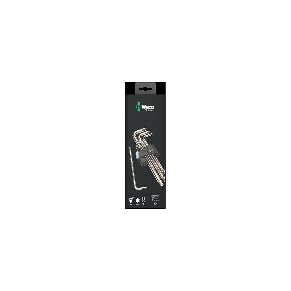 Wera Tools Metric Stainless 3950/9 Hex-Plus 1 SB L-Key Set 9pc - Flockneti