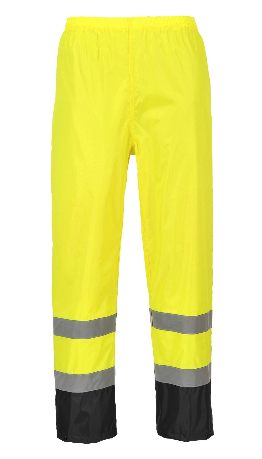 Portwest Yellow and Black Hi-Vis Classic Contrast Rain Pants – Medium - Flockneti