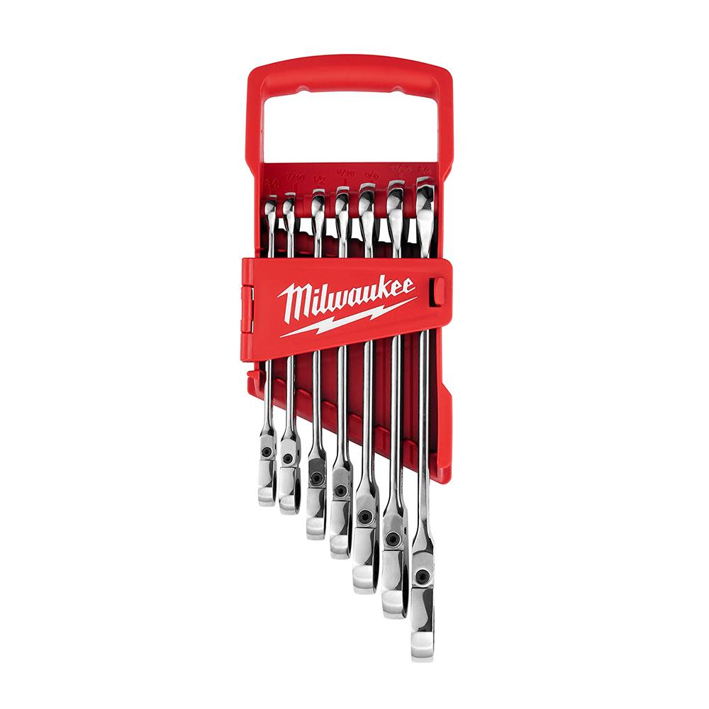 Milwaukee Combination Wrench Set SAE Flex Head Ratcheting 7pc - Flockneti