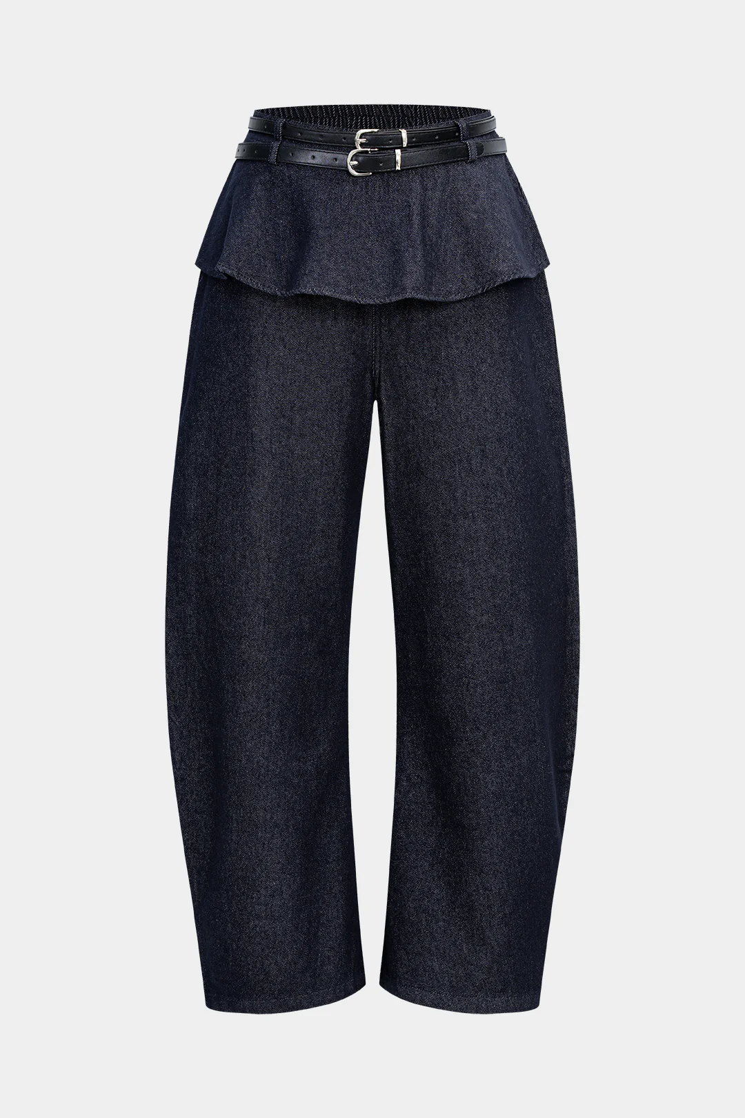 Denim Belted Shirred Jeans - Flockneti