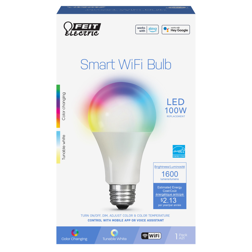 Feit Electric 100W A21 RGBW Alexa Google Smart WiFi Bulb 1pk - Flockneti