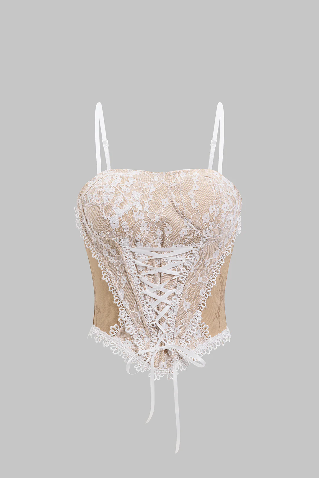 Lace Trim Tie-Up Zipper Slip Cami Top - Flockneti