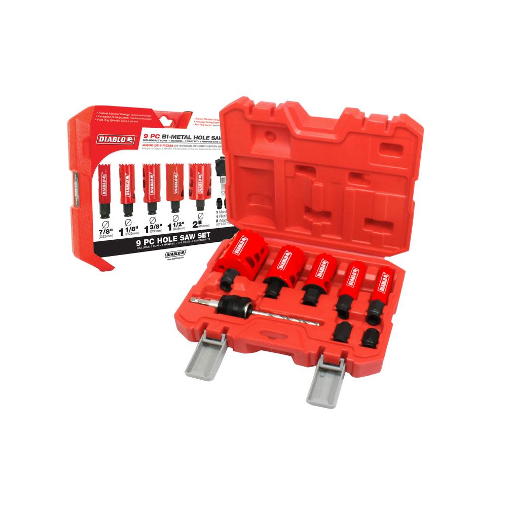 Diablo Tools 9 piece Bi-Metal Hole Saw Set - Flockneti