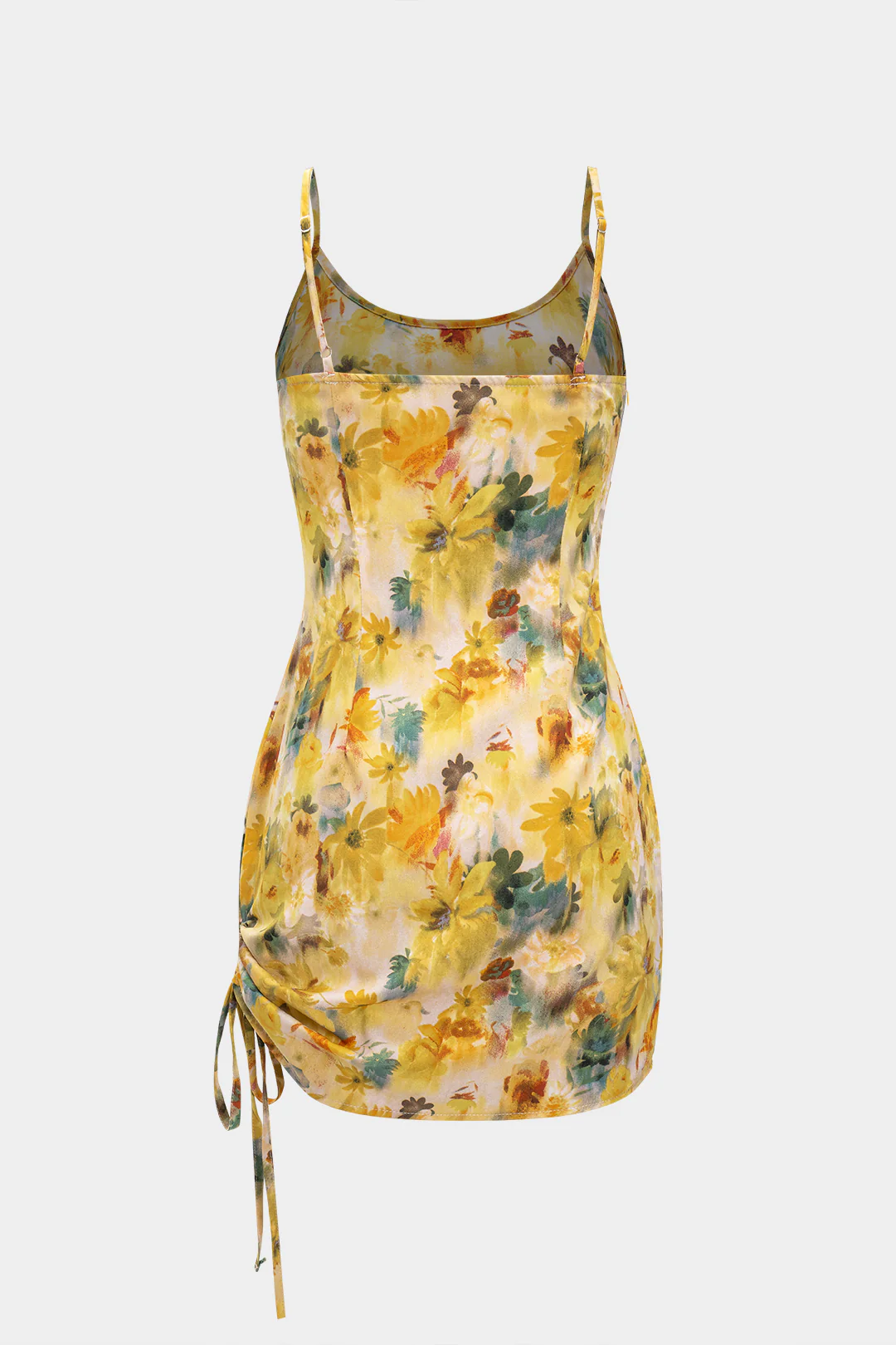 Floral Print Tie Side Ruched Sleeveless Mini Dress - Flockneti
