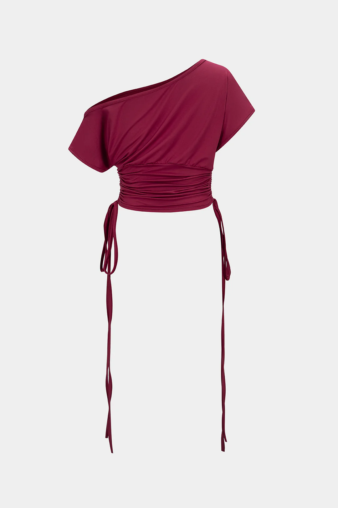 Letter Print One Shoulder Waist Drawstring Ruched Short Sleeve T-Shirt - Flockneti