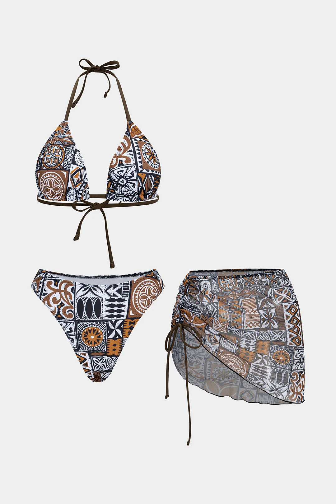 Artistic Print Halter Neck Tie-Up Backless Bikini Set - Flockneti