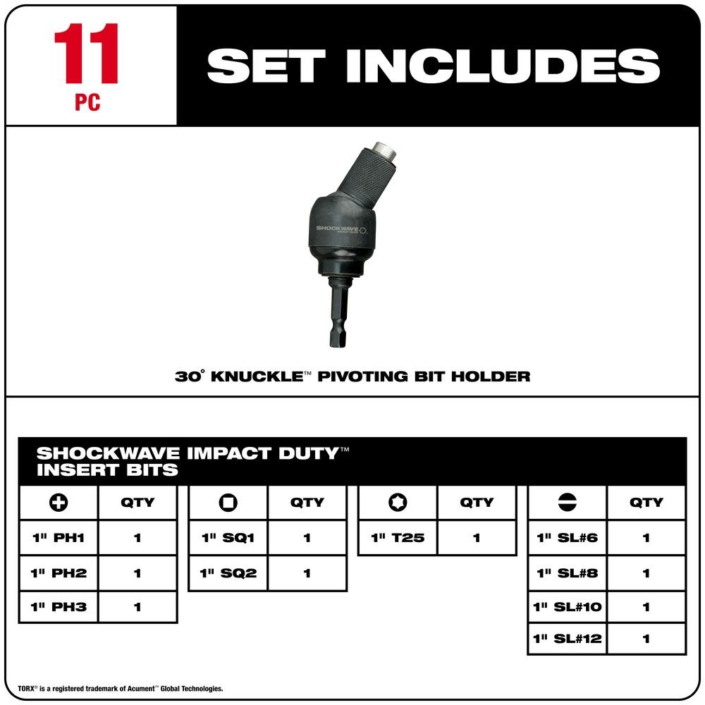 Milwaukee SHOCKWAVE 11-Piece 30 Knuckle Bit Holder - Flockneti