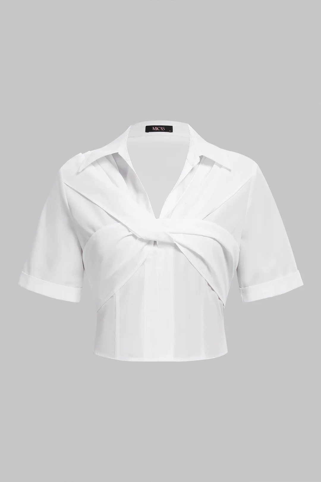 V-Neck Lapel Ruched Short Sleeve Shirt - Flockneti