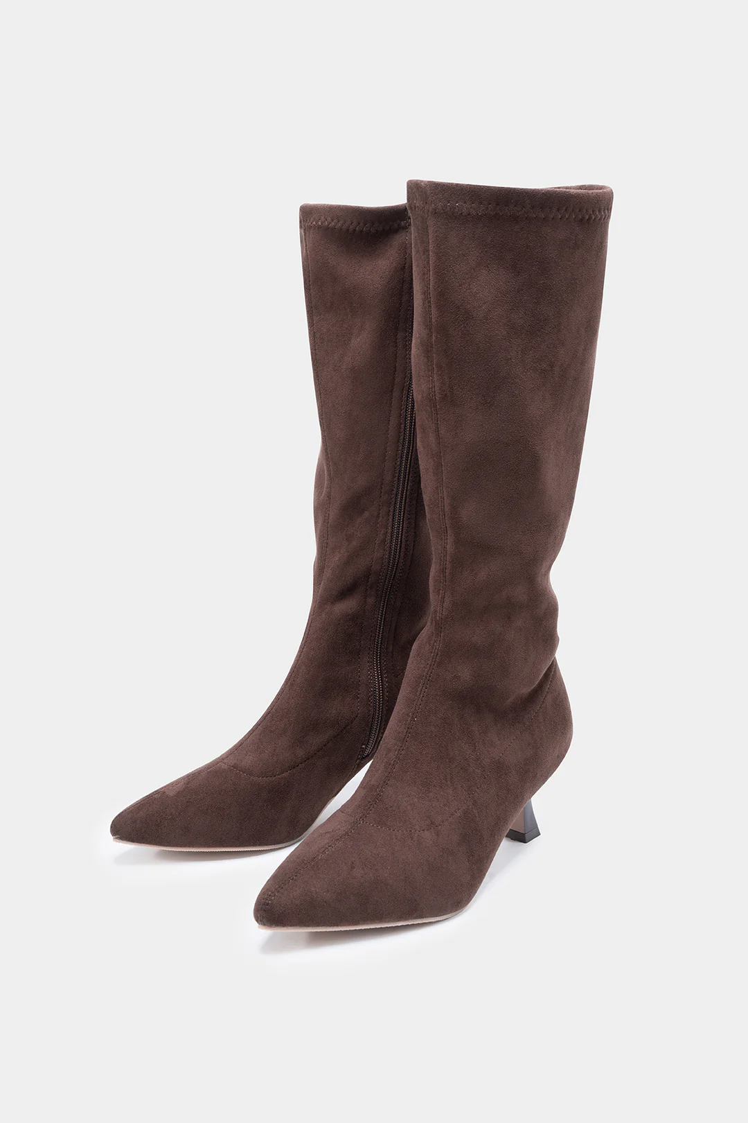 Suede Side Zipper Pointed Knee High Boots - Flockneti
