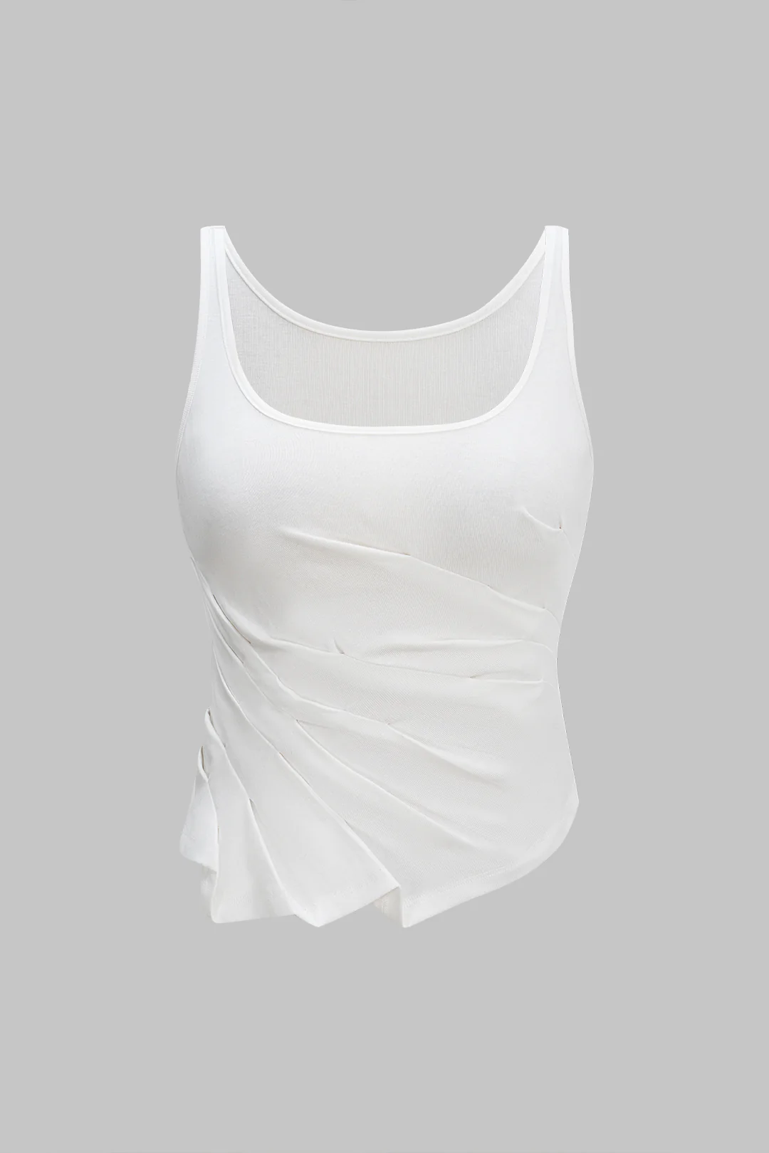 U-Neck Asymmetrical Ruched Tank Top - Flockneti