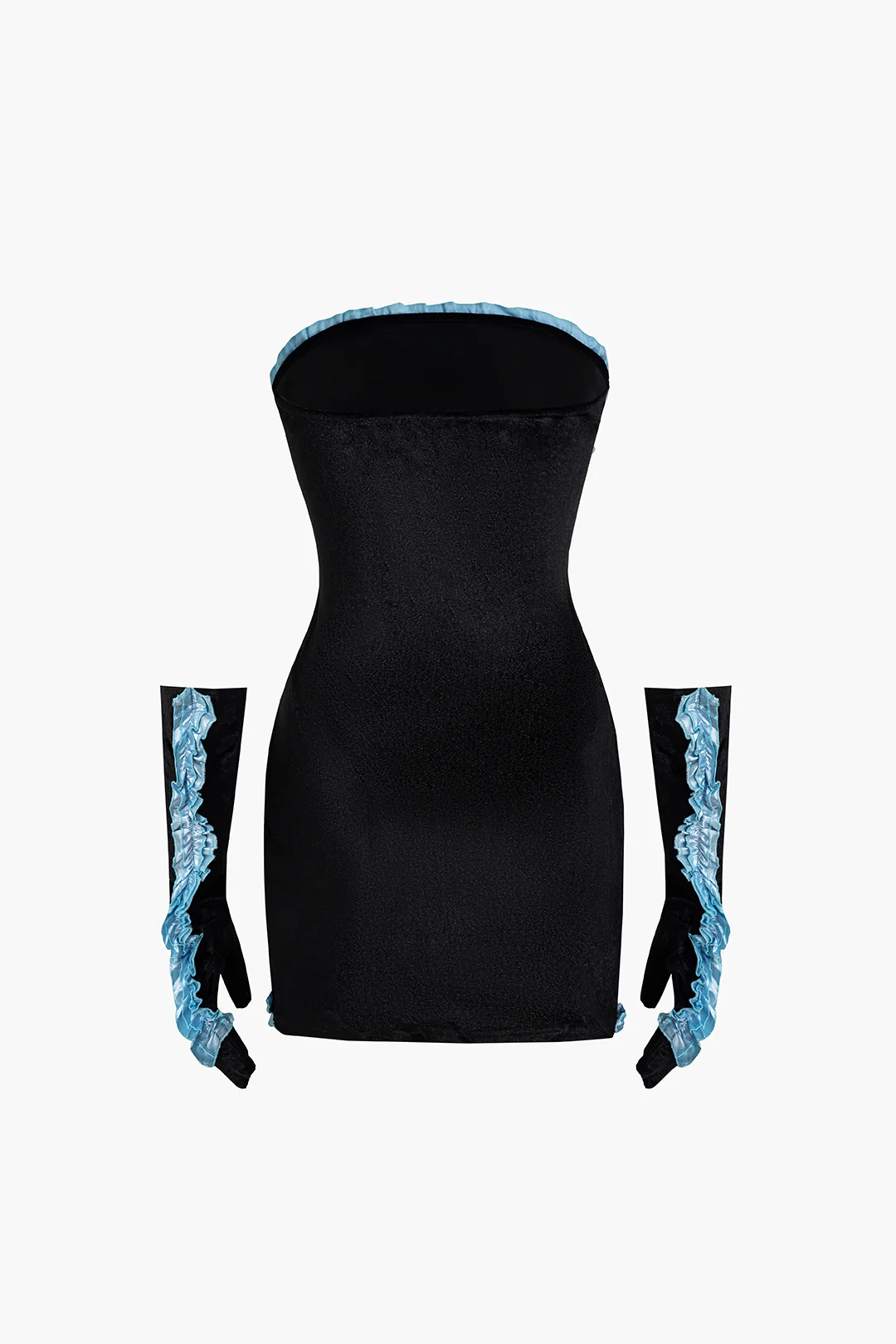 Patchwork Ruffle Long Sleeve Mini Dress With Gloves - Flockneti