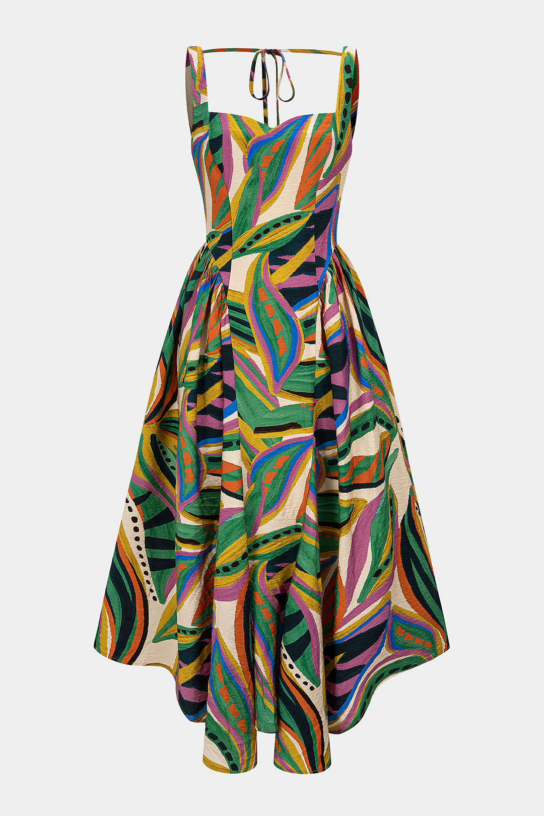 Abstract Print Ruched Sleeveless Maxi Dress - Flockneti