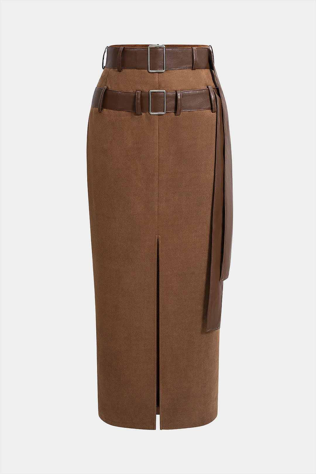Suede High Waist Slit Belted Skirt - Flockneti