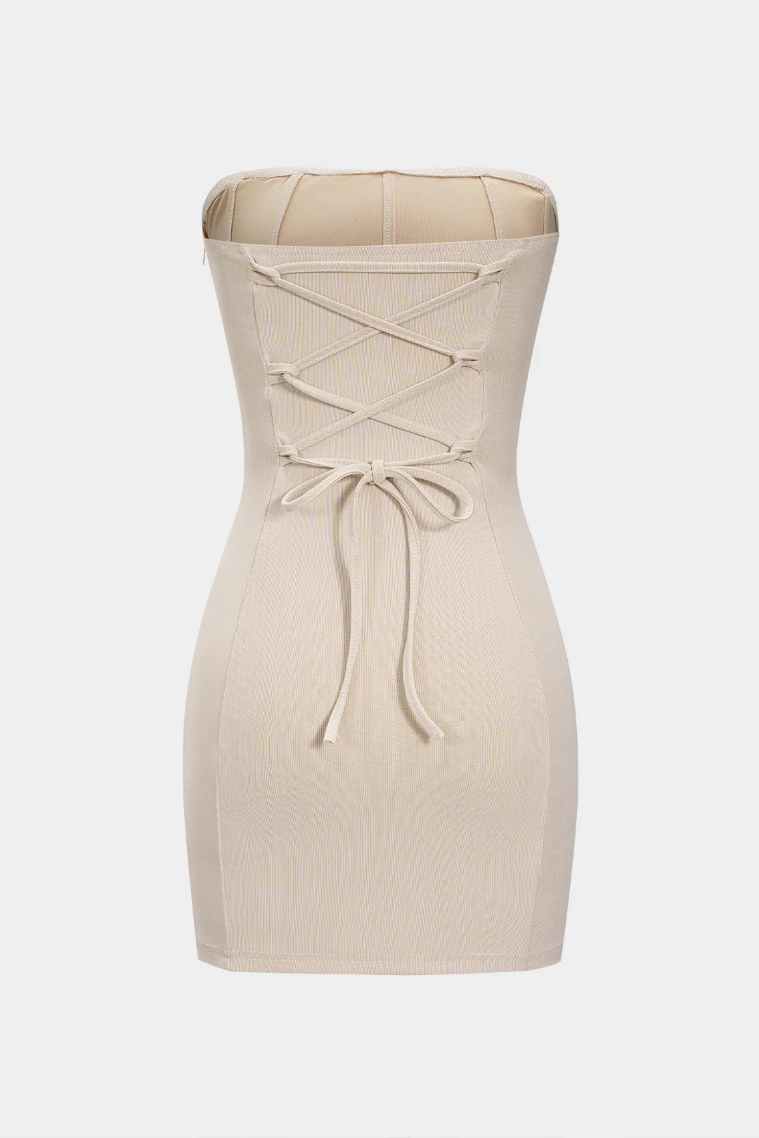 Mesh Tie-Back Strapless Sleeveless Mini Dress - Flockneti