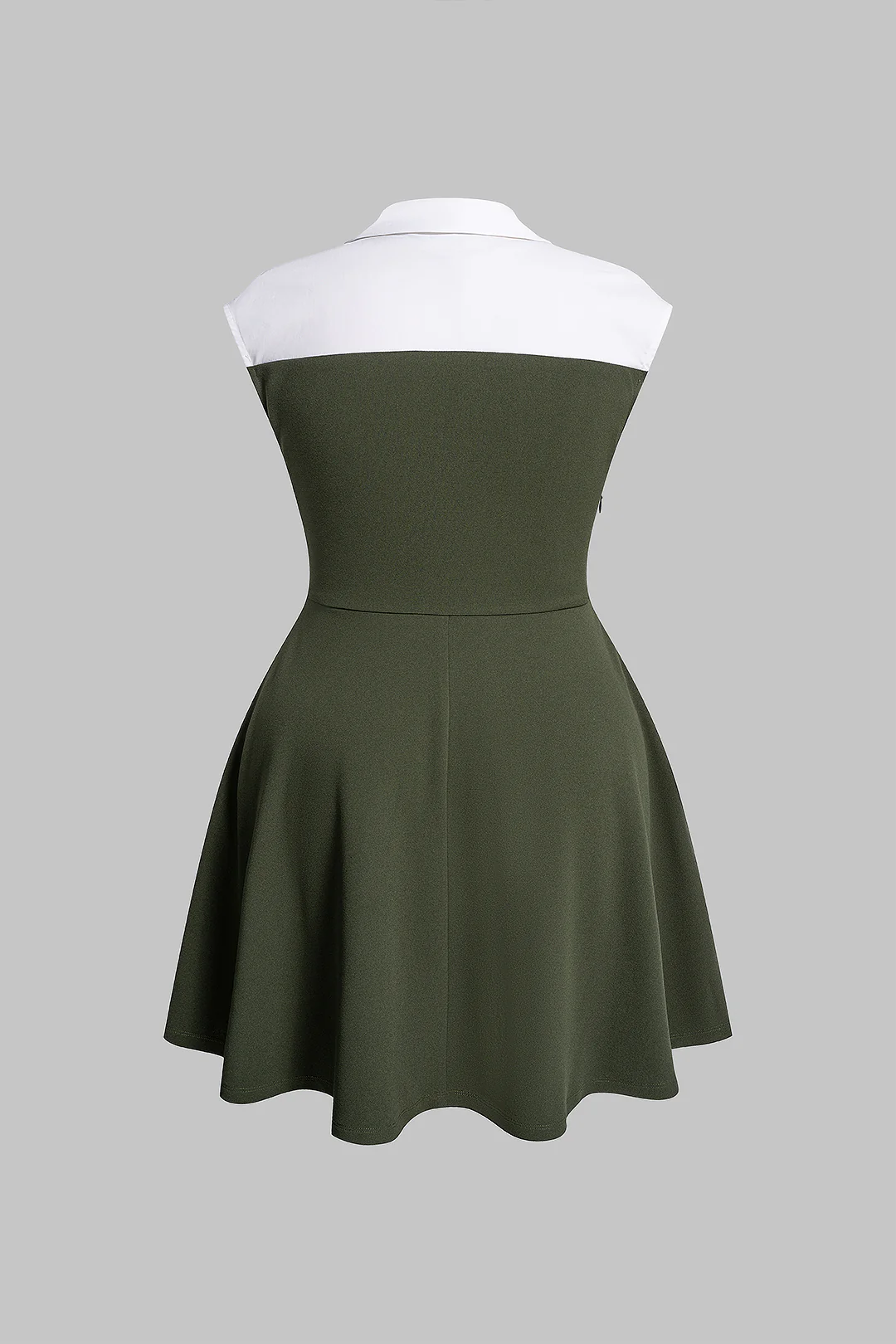Plus Size Contrast Lapel V-Neck Sleeveless Mini Dress - Flockneti