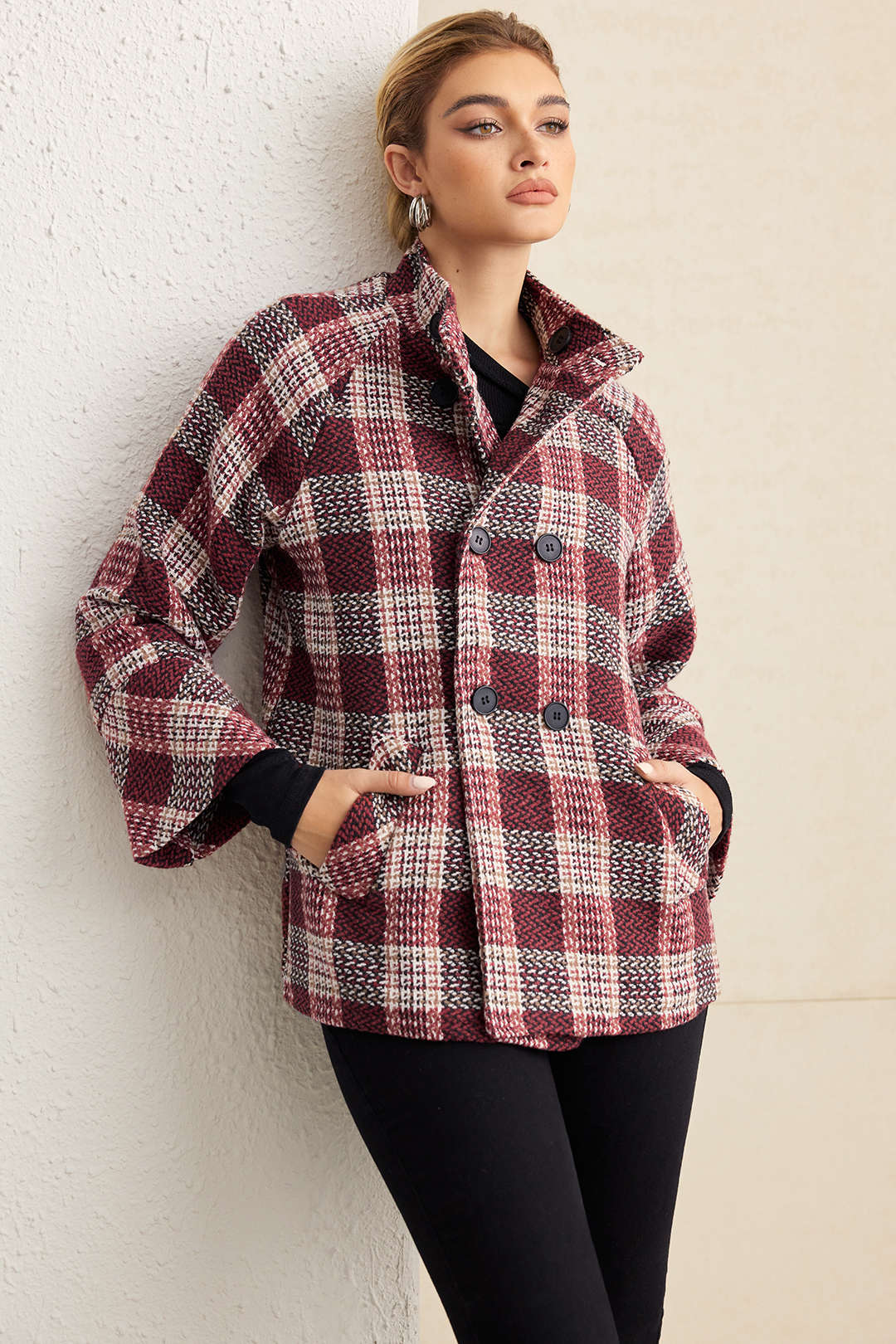 Plaid Print Woolen Button Coat - Flockneti