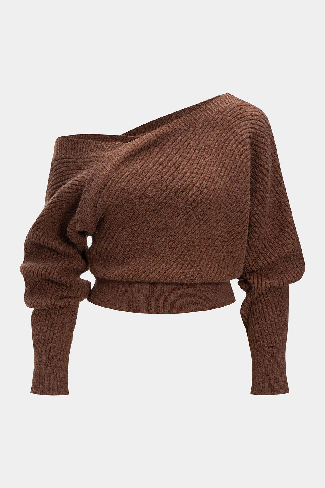 Plus Size Knit Asymmetrical Neck Long-Sleeve Top - Flockneti