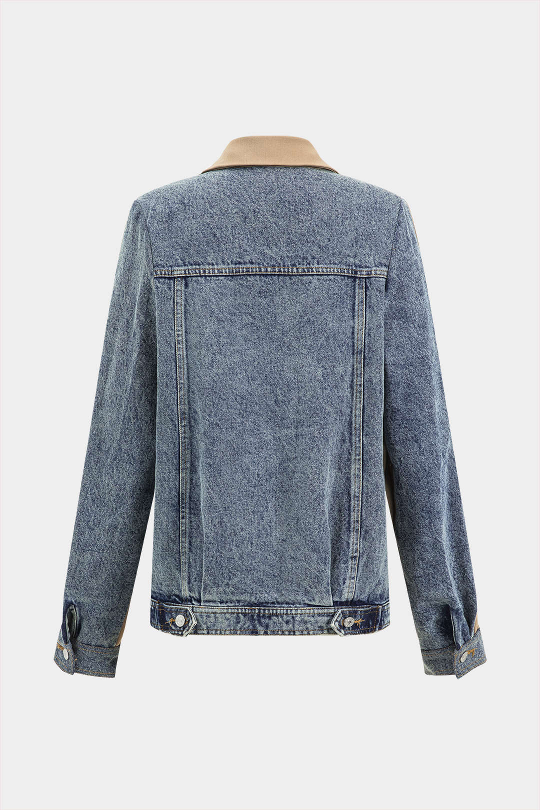 Notched Lapel Denim Patchwork Blazer - Flockneti