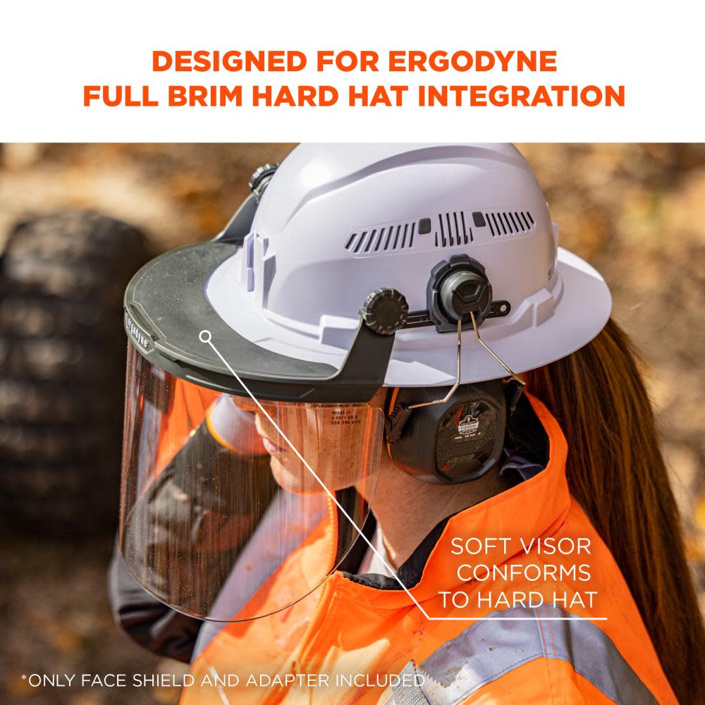 Ergodyne Clear Lens Gray Hard Hat Face Shield for Full Brim - Flockneti