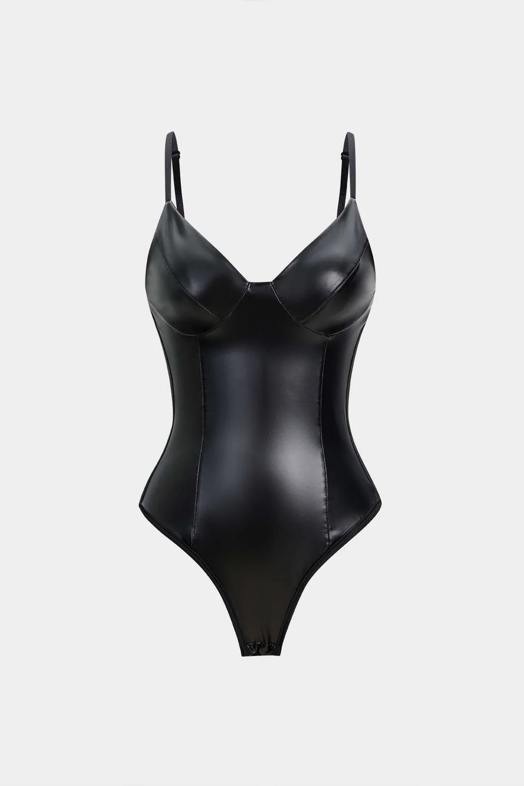 Faux Leather Patchwork Slip Sleeveless Bodysuit - Flockneti