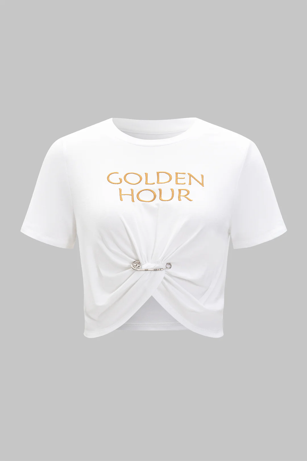 Metallic Decor Embroidery Ruched Short Sleeve T-Shirt - Flockneti