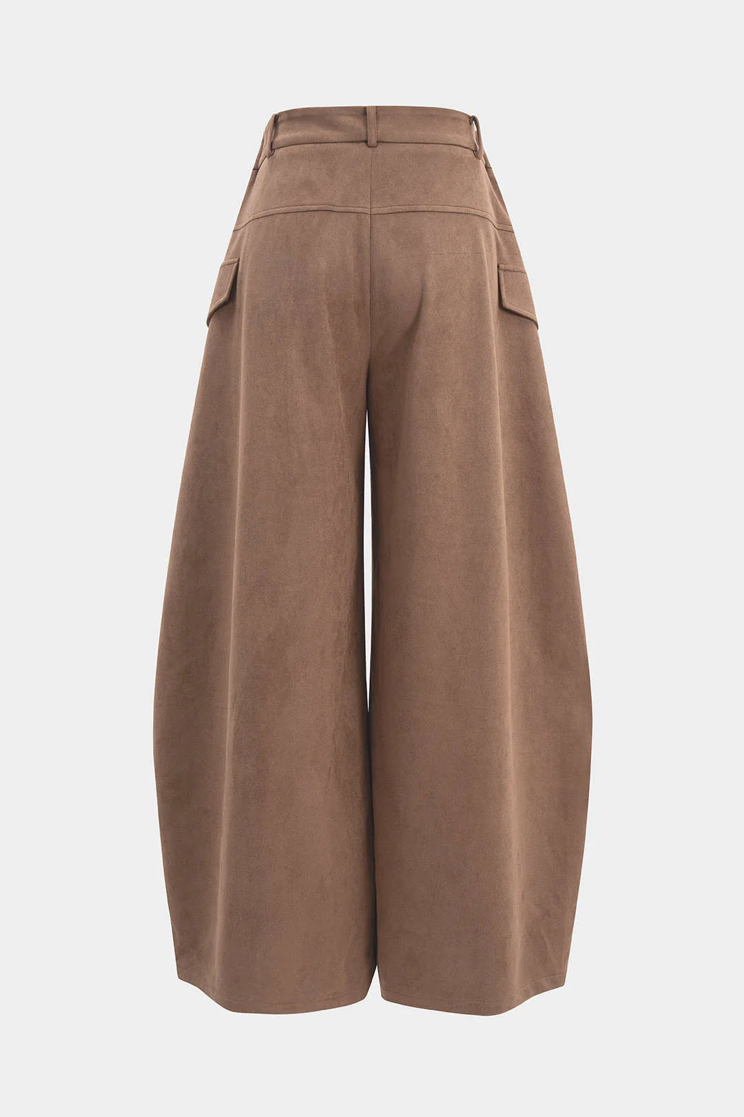 Suede Double Waistband Fake Pocket Straight Leg Pants - Flockneti