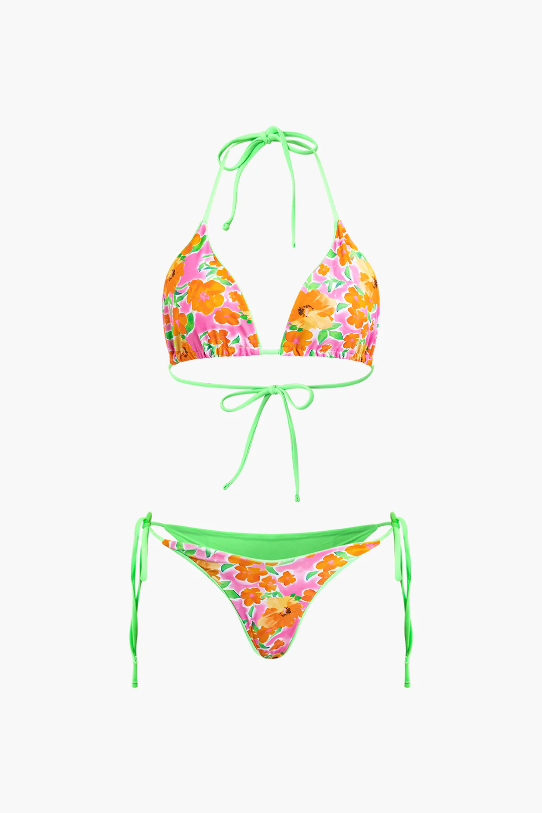 Floral Print Halter Neck Tie Up Bikini Set - Flockneti