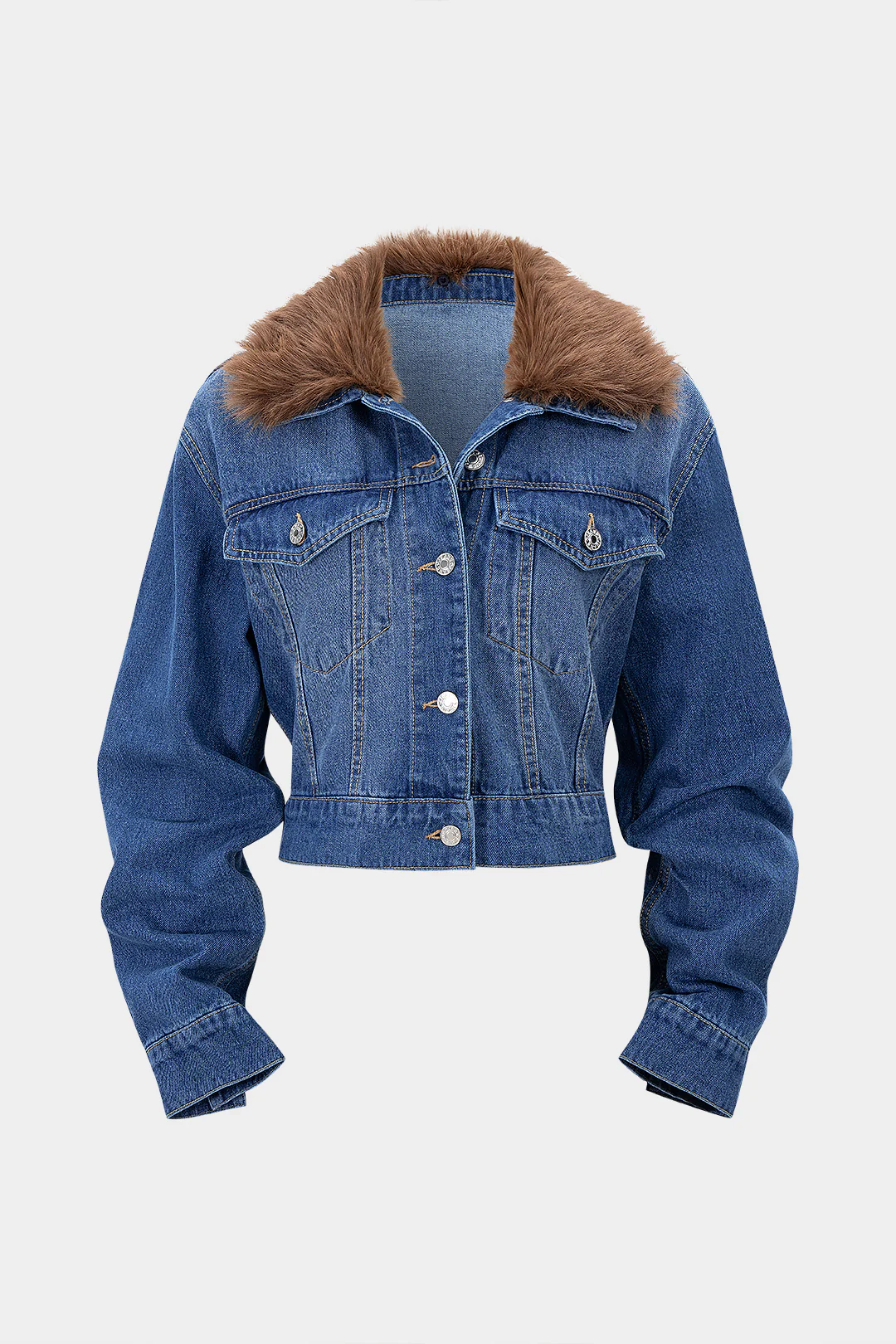 Denim Faux Fur Patchwork Lapel Jacket - Flockneti