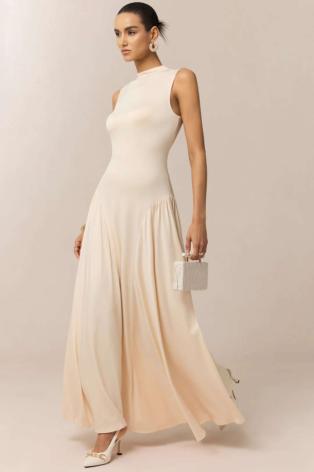 Mock Neck Ruched Sleeveless Maxi Dress - Flockneti