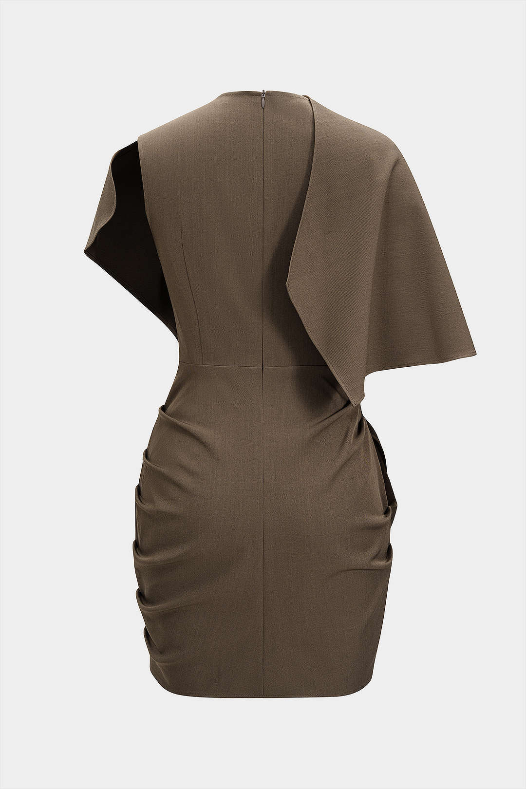 Metallic Ruched Zipper Asymmetrical Short Sleeve Mini Dress - Flockneti