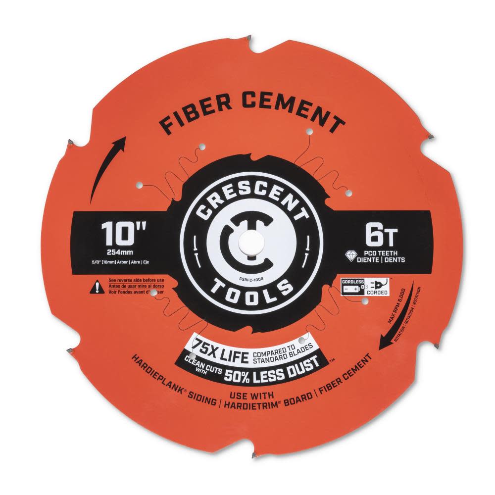 Crescent APEX Circular Saw Blade 10″ x 6 Tooth Fiber Cement - Flockneti