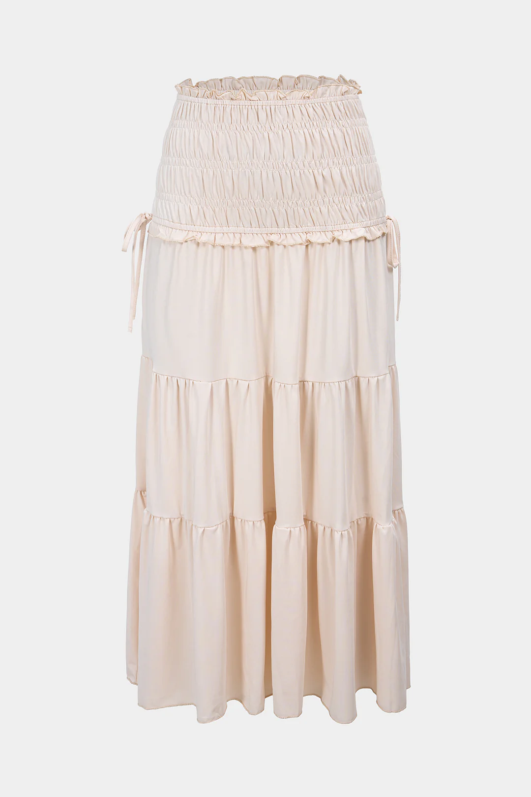 Scallop Edge Smocked Tie-Up Ruched Skirt - Flockneti