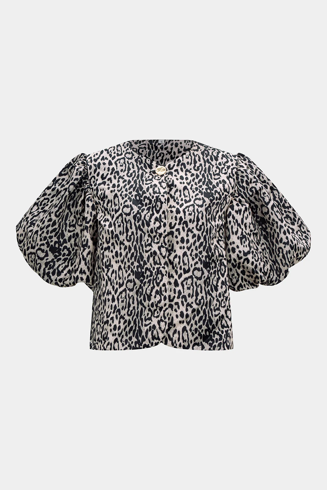 Leopard Print Button Puff Sleeve Shirt - Flockneti