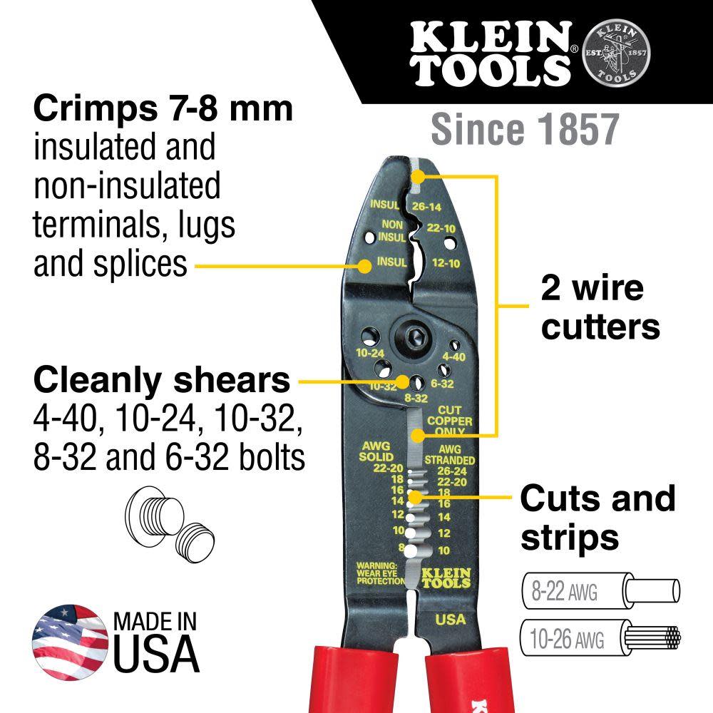 Klein Tools Electricians Crimper Stripper Wire Cutter Multi Tool 8-22 AWG - Flockneti