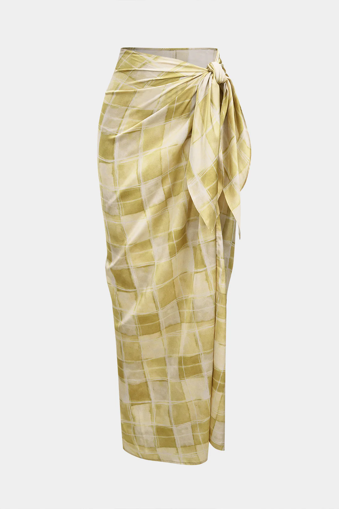 Plaid Print Satin Wrap Knotted Skirt - Flockneti