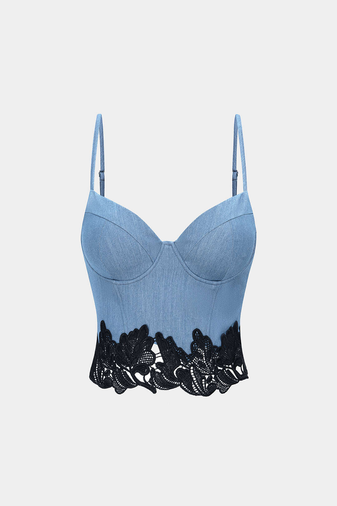 Denim Lace Trim Zipper Cami Top - Flockneti