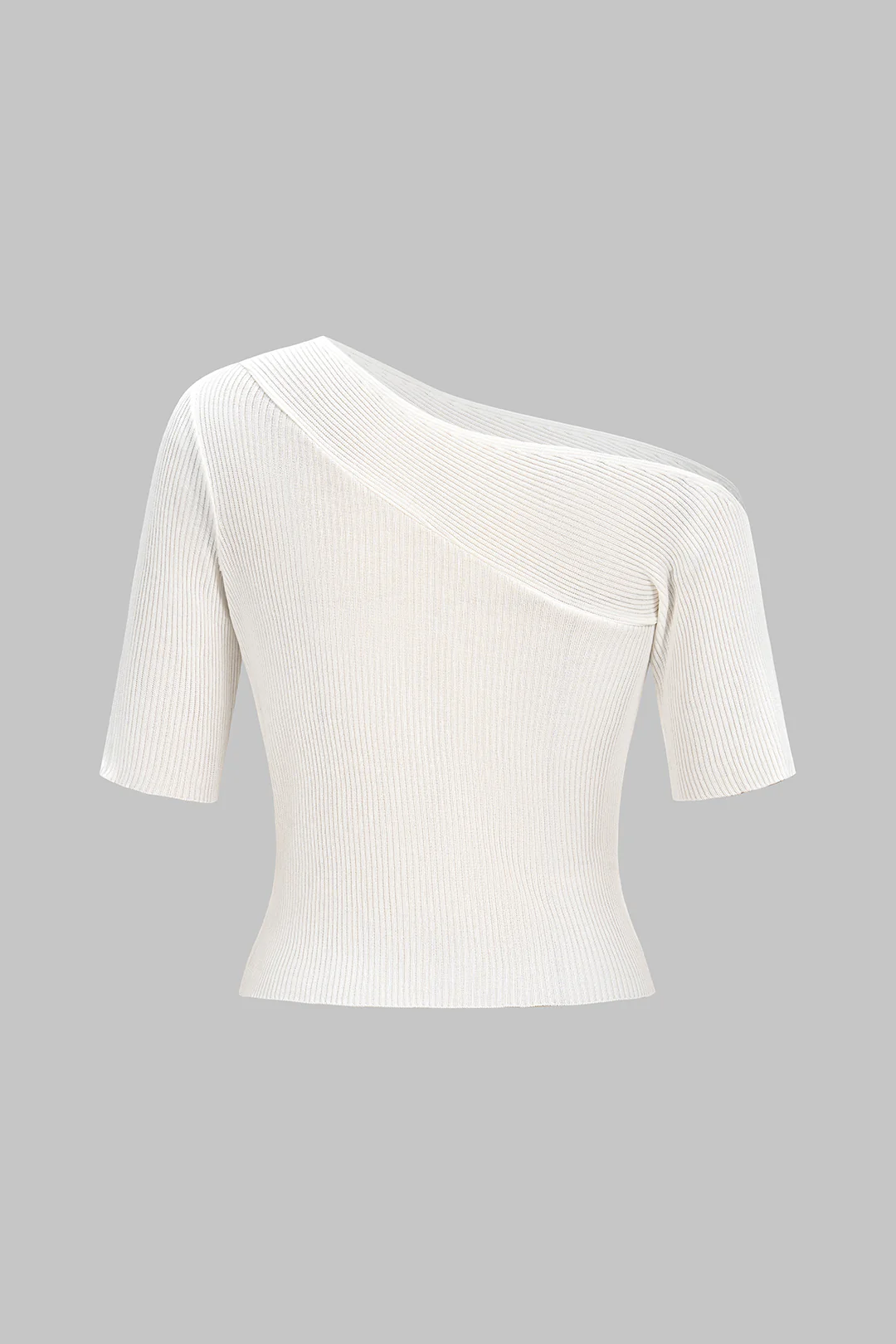 Knit Solid One Shoulder Short-Sleeve Top - Flockneti