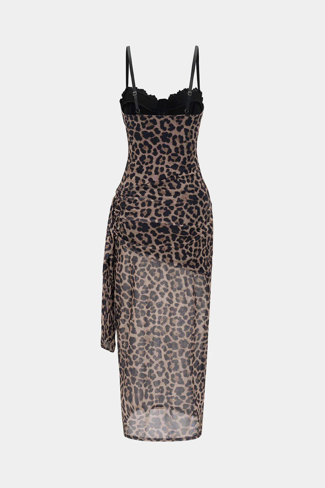 Leopard Print Bustier Lace Slip Sleeveless Maxi Dress - Flockneti