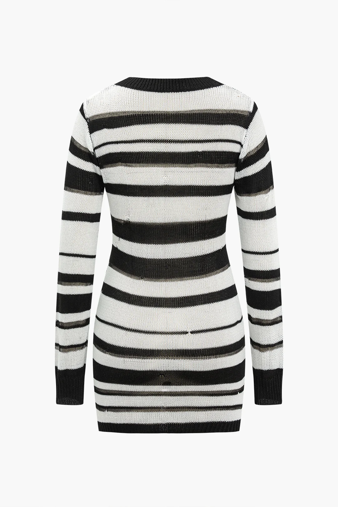 Knit Color Block Round Neck Long Sleeve Dress - Flockneti
