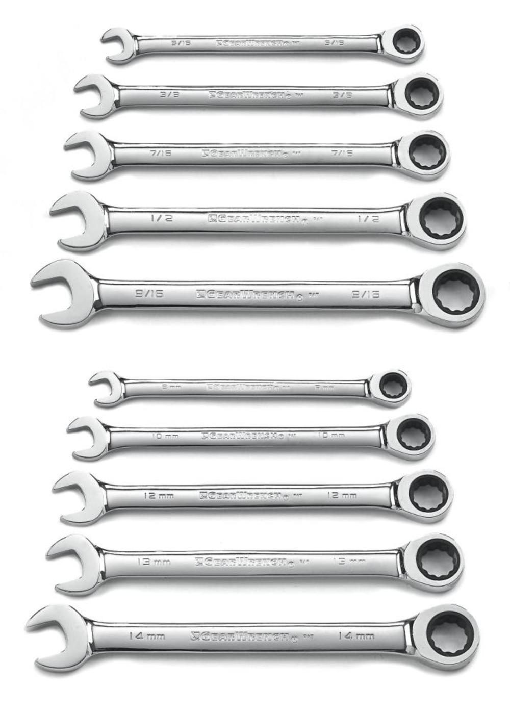 GEARWRENCH 10 Pc 12 Point Ratcheting Combination SAE/Metric Wrench Set - Flockneti
