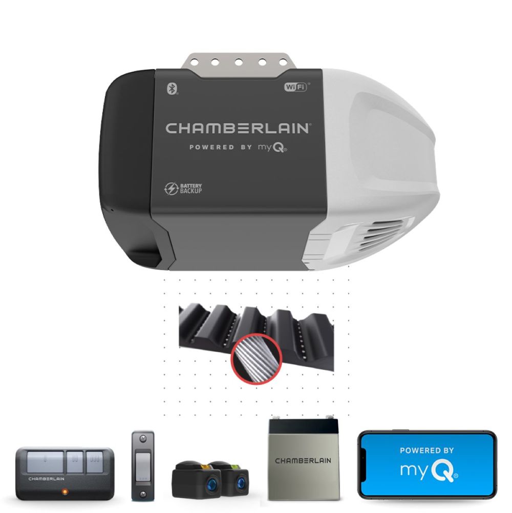 Chamberlain Garage Door Opener 1/2 HP Wi-Fi Quiet Belt Drive with Battery Backup - Flockneti