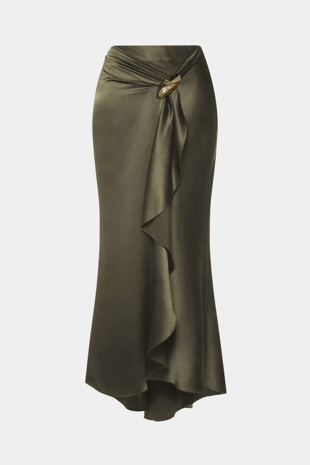 Satin Ruffle Ruched Asymmetrical Skirt - Flockneti