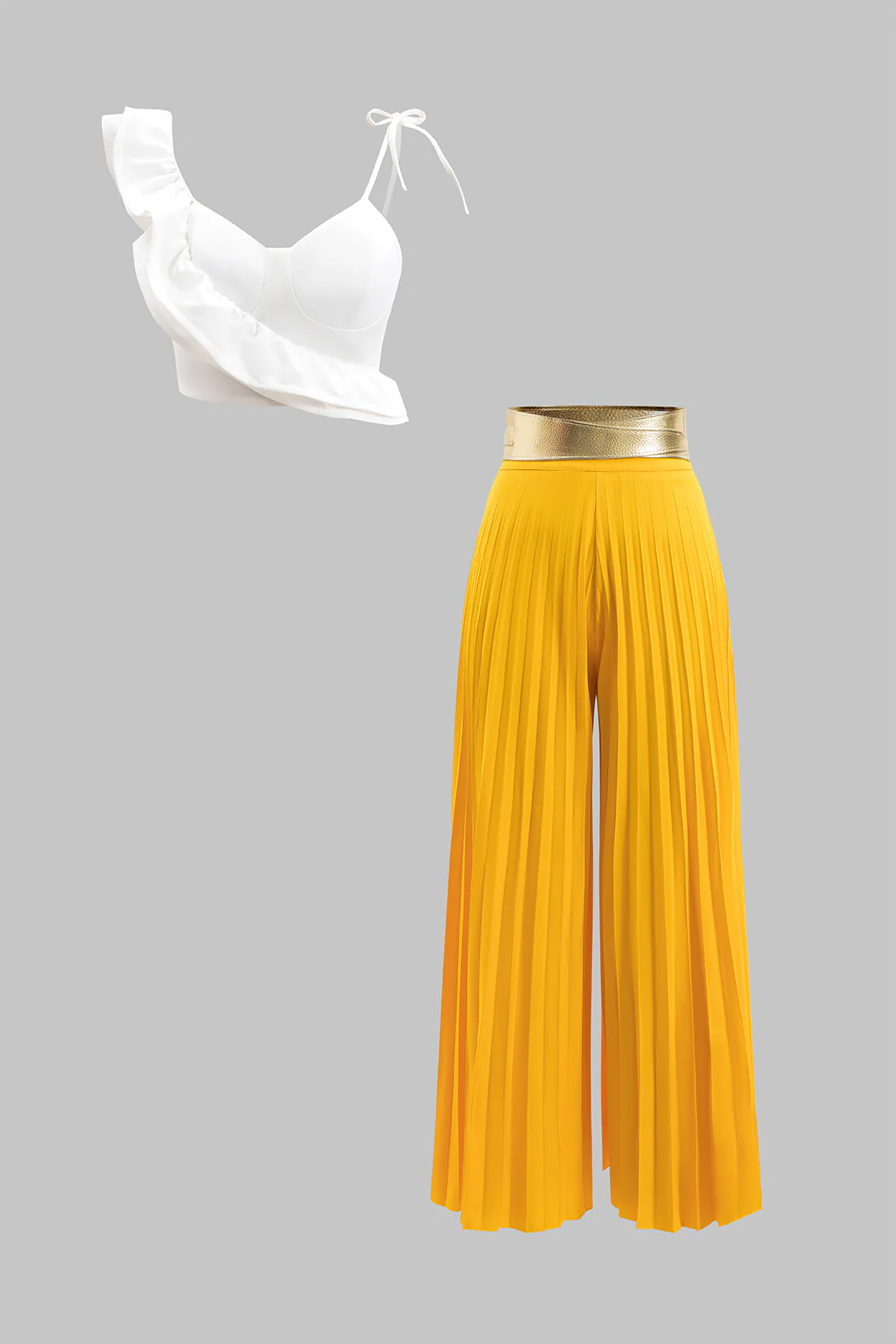 Ruffle Cami Top And Pleated Trousers Set - Flockneti
