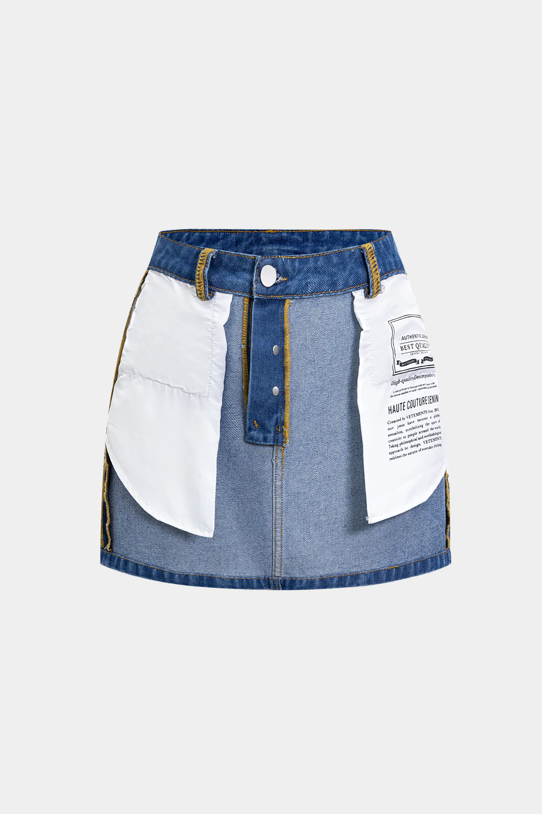 Reversible Letter Print Pocket Denim Mini Skirt - Flockneti