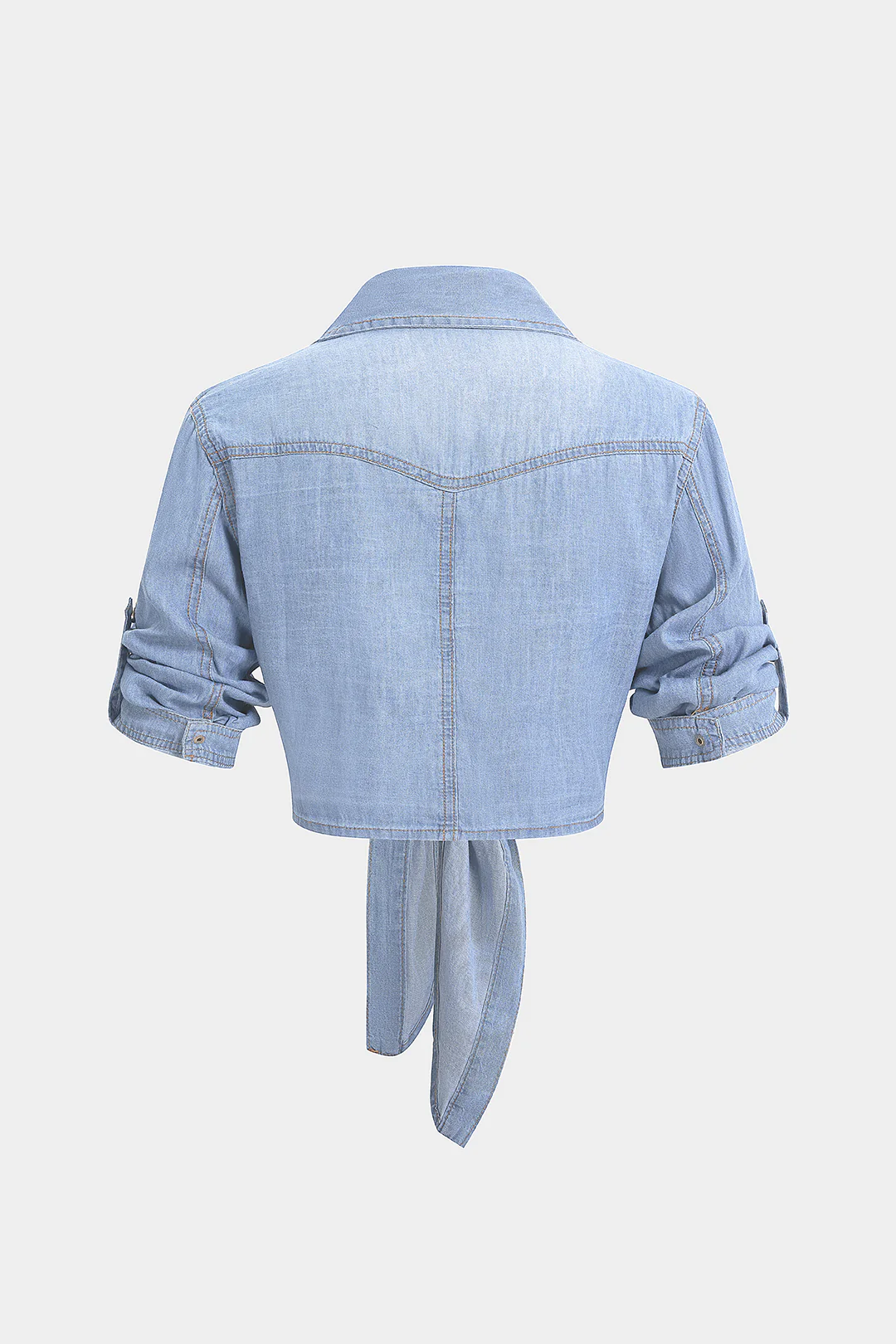 Denim Lapel Knotted Short Sleeve Shirt - Flockneti