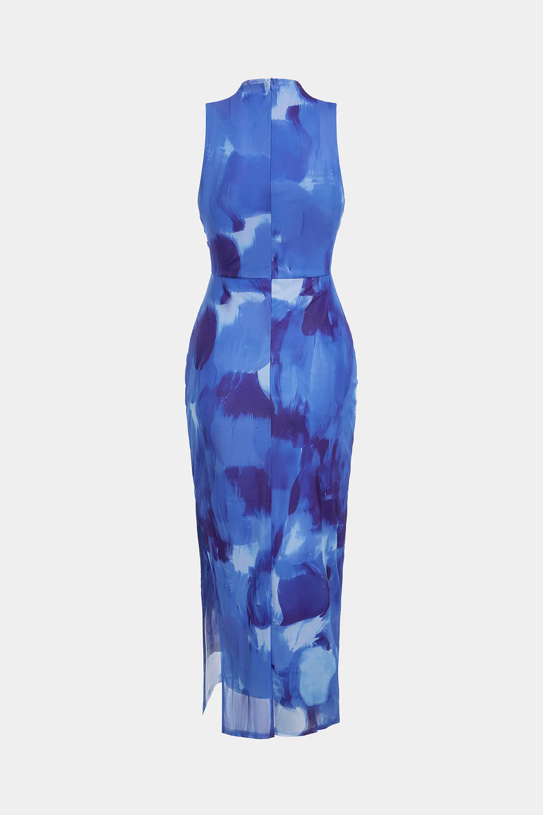 Artistic Print Mock Neck Ruched Sleeveless Maxi Dress - Flockneti