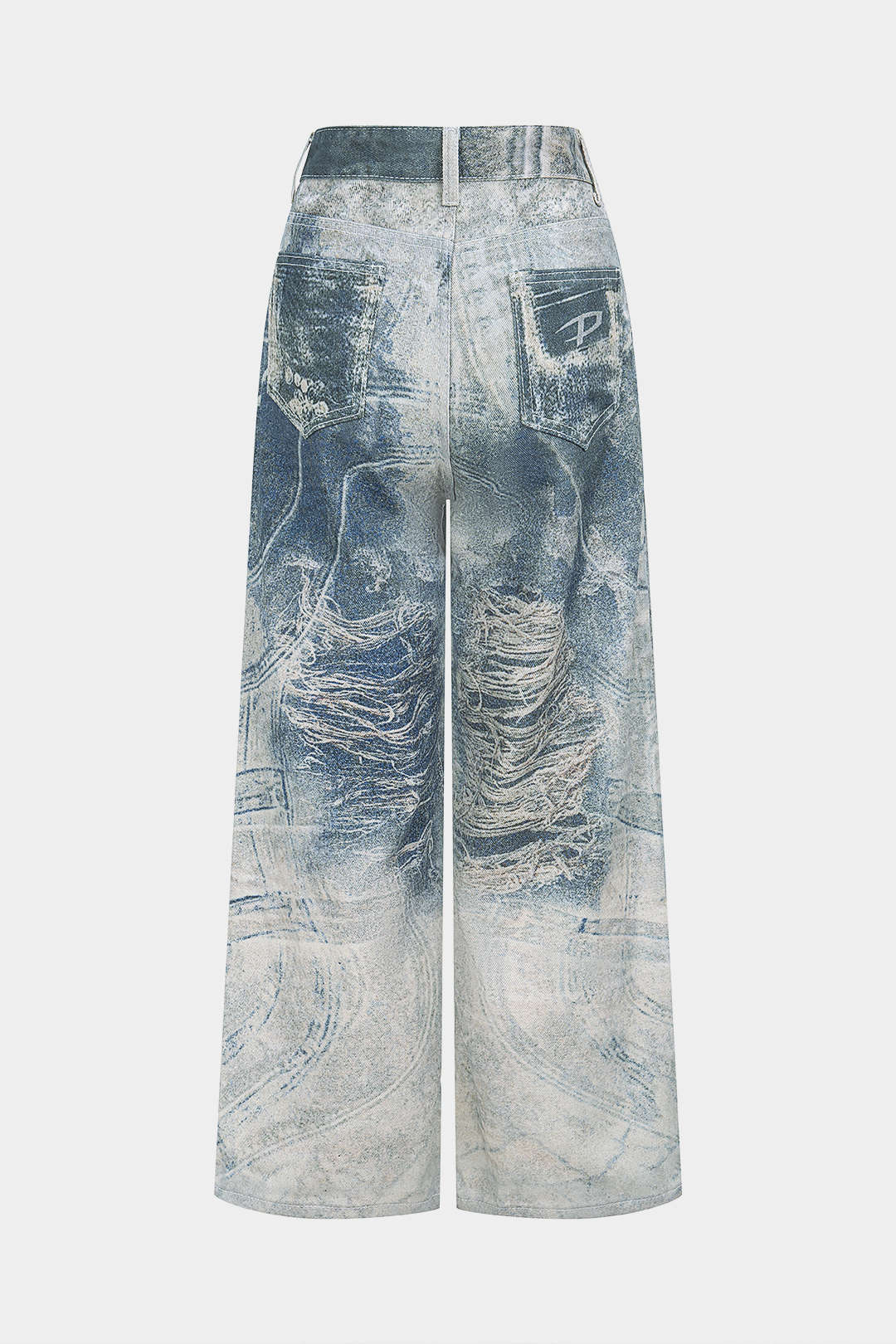 Denim Retro Print Wide Leg Jeans - Flockneti